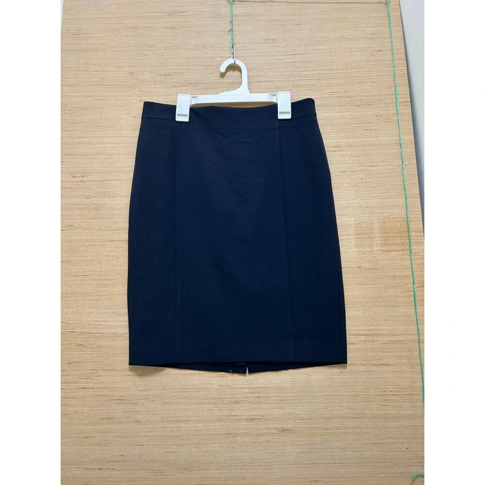 Ann Taylor Petite Navy Blue Pencil Skirt Lined Back‎ Vent Career Office Size 6P